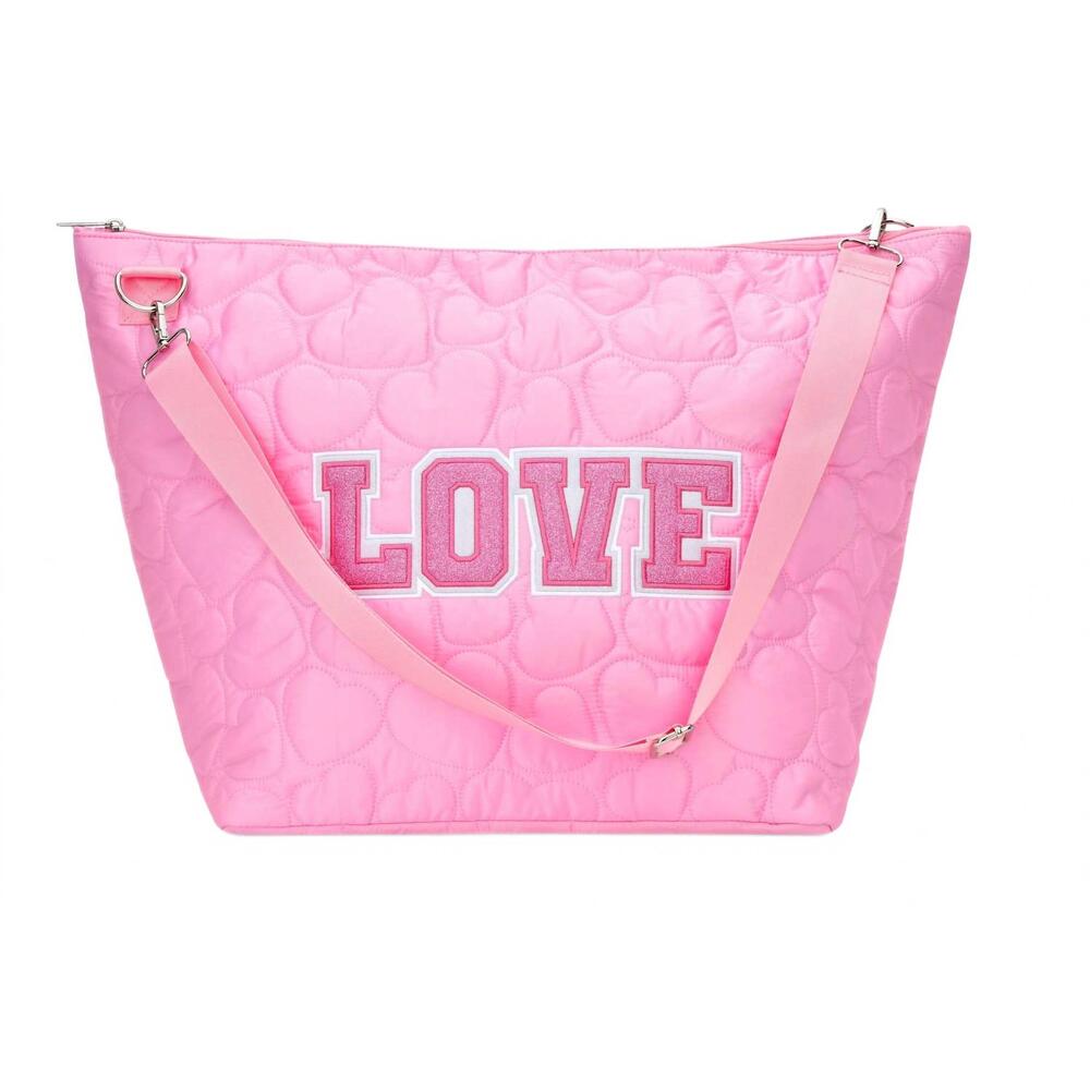 NEW ISCREAM girls' love heart puffy weekender tote bag in pink